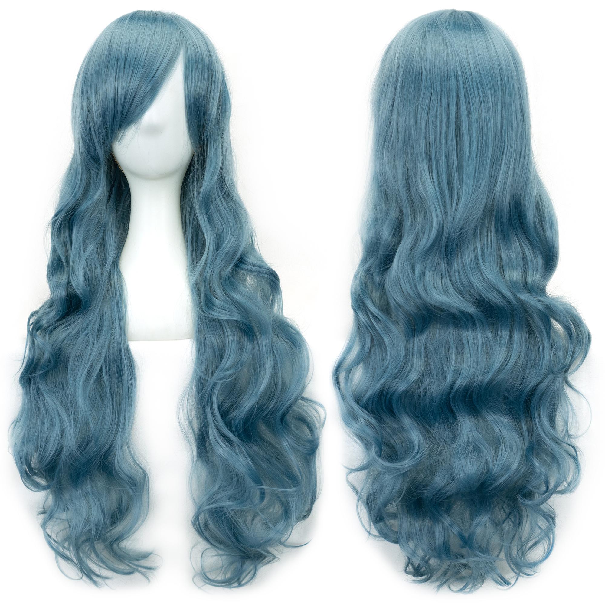 Professionelle gewellte lange Perücke in 30 Farben, Haarteil, Hochtemperaturfaser, Kunsthaar, Rosa/Schwarz, Damen, Partyhaar, Cosplay-Perücken 32inches gray