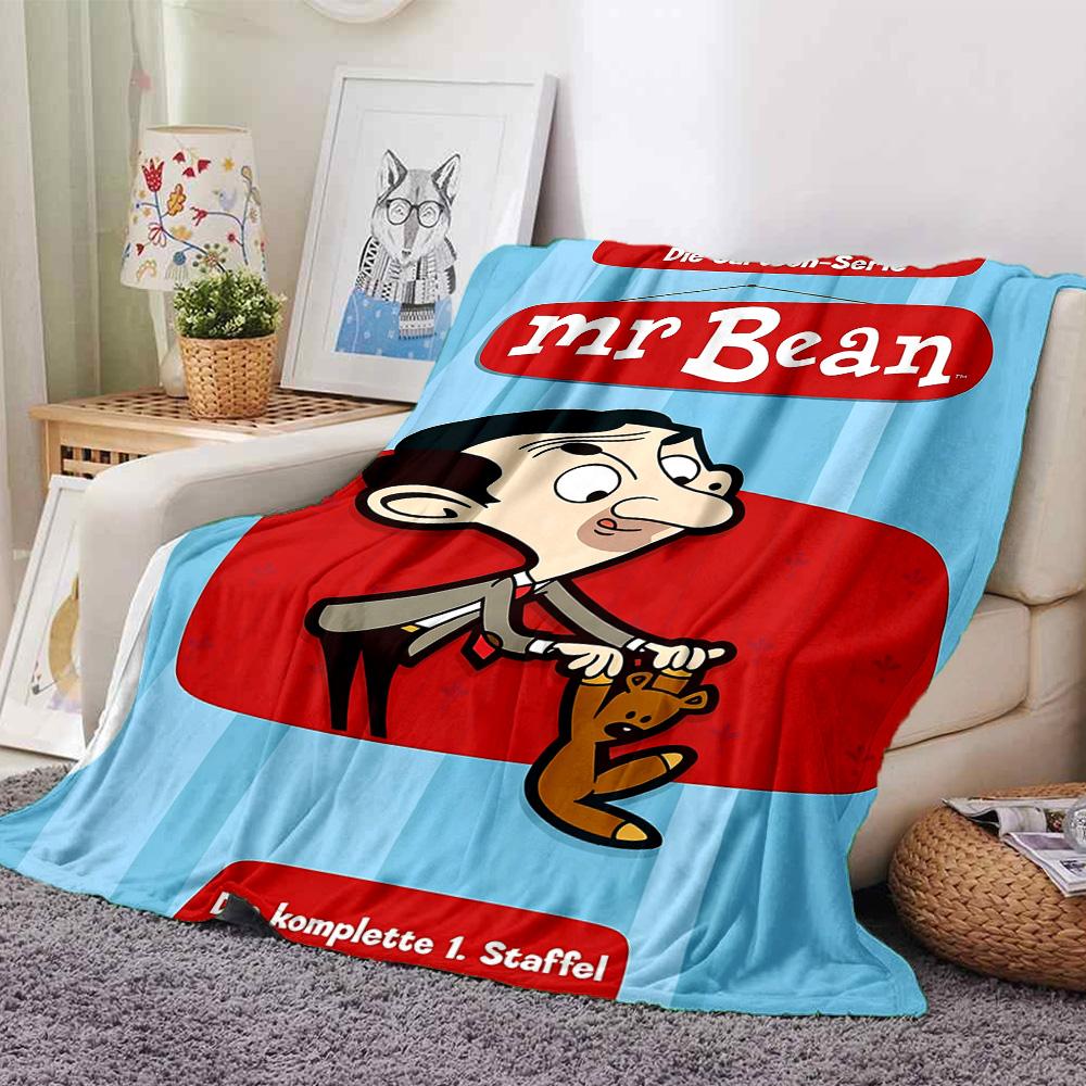 1pc Mr Bean Cartoon Series Flannel Blanket for Super Soft Cute Comfort Blanket for Travel Bedding Couch Sofa Blanket Y73042