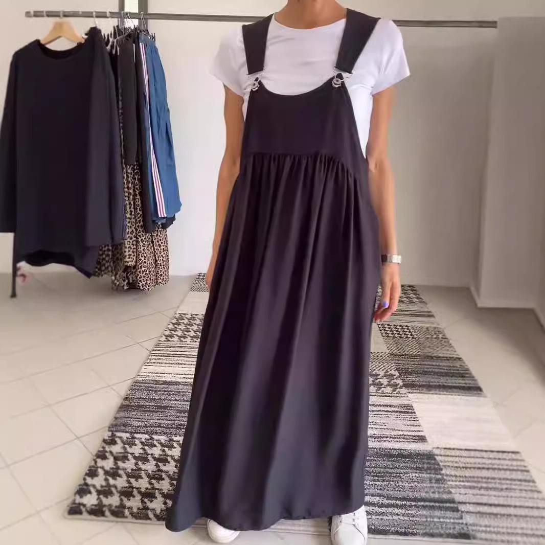 

Длинные платья-сарафаны без бретелей с деталями на пуговицах, свободного кроя с высокой талией, длиной до щиколотки, в 6 цветах S чёрный