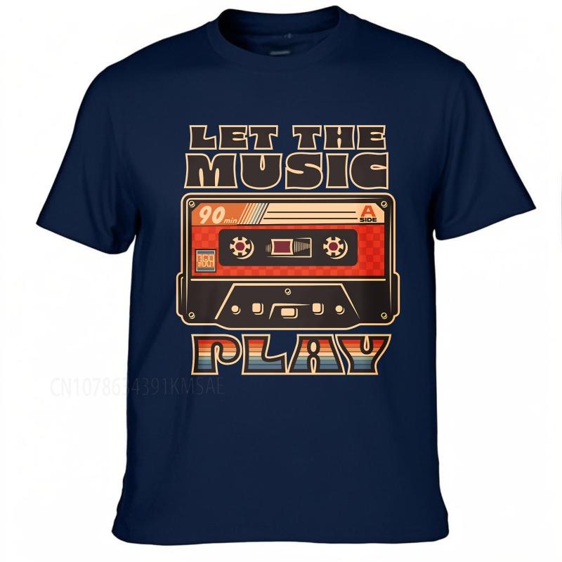 Black summer  t shirt Let The Music Play Cassette Tape Design Short Sleeve Workout ONeck Tee shirt cotton teeshirt