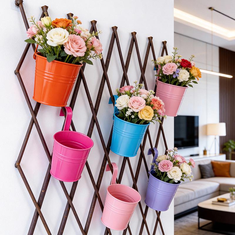 Compact Wrought Iron Hanging Planter for Indoor/Outdoor Use