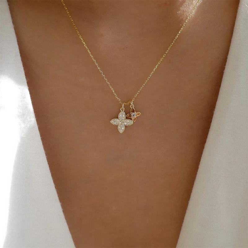 Diamond collarbone chain wholesale European and American jewelry simple versatile alloy flower necklace women's pendant sweater chain