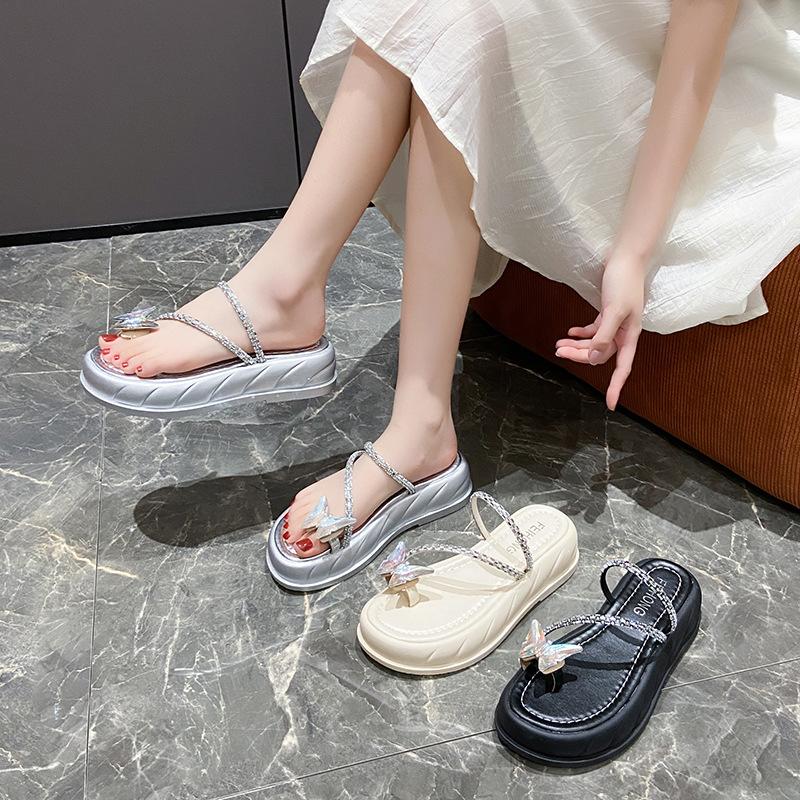 French One-word Slippers, Women's New Thick-bottomed Mops In the Summer of 2025, Foot-pinch Temperament, Sandals, Fairy, Trendy Outside Wear