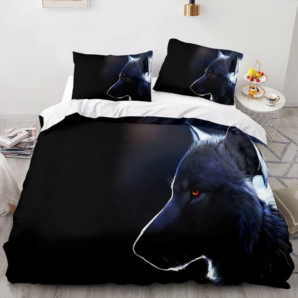 Wolf Duvet Cover King Queen Size Cool One-Eyed Lone Wolf Bedding Set For Teens Adults Wild Animal 2/3Pcs Polyester Quilt Cover