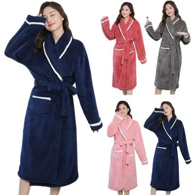Flanell Nachtwäsche Damen Morgenmantel Lang Winter Nachthemd Pyjama Ankleide Tasche Warm mit Bademäntel Morgenmantel Luxus Damen Verdicken