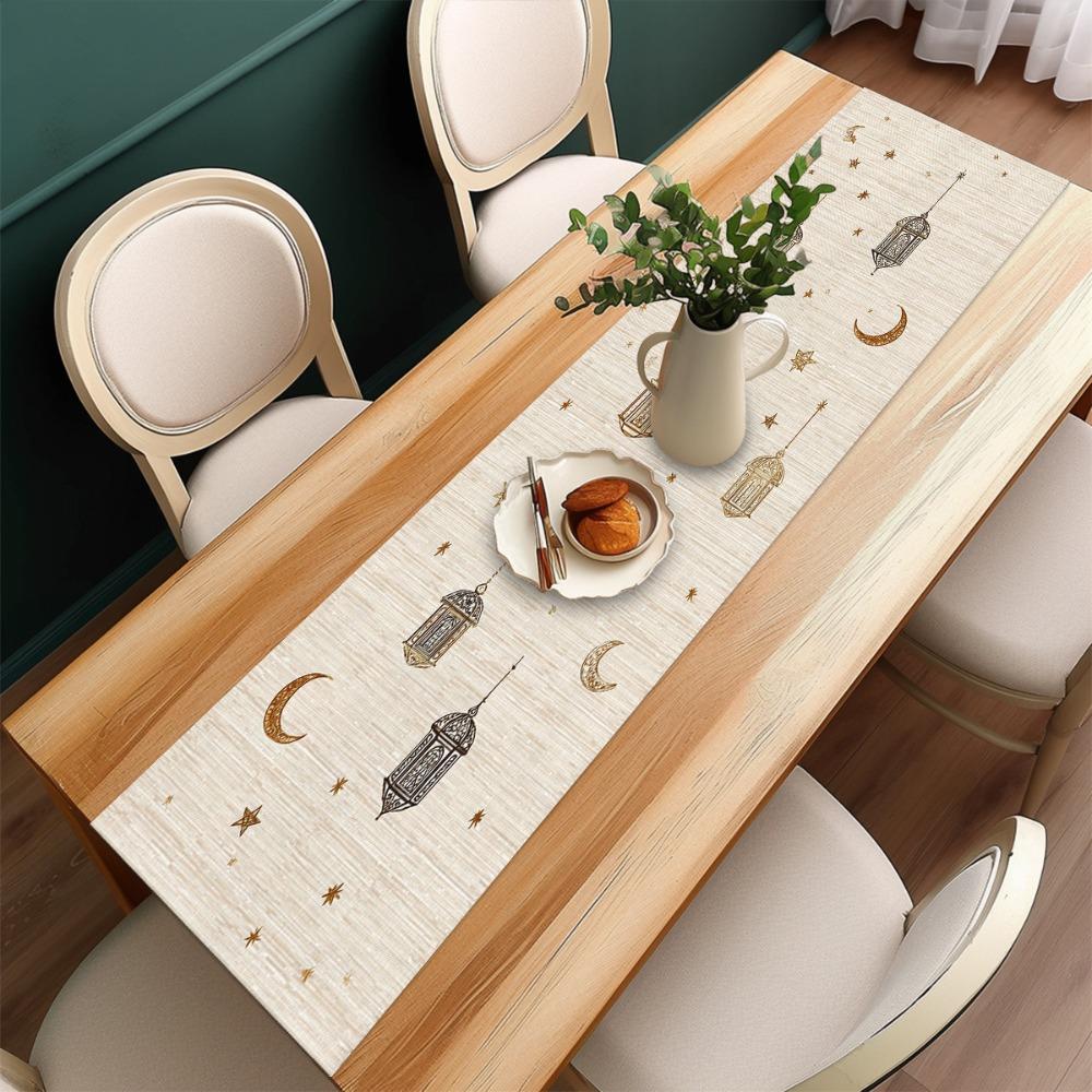 Vintage Moon Star Table Runner Washable Eid Mubarak Table Runner Dinner Table Cloth  Kitchen