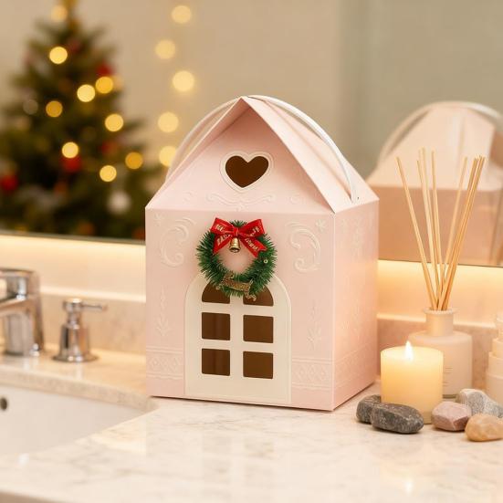 Christmas Cottage Gift Box 3D Pop Up House Boxes Festive Paper Craft with Snowflake Designs Reusable Holiday Packaging for Cookies Candies Small