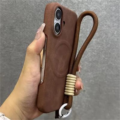 Luxury With Lanyard Magsafe Cortex Phone Case For iPhone 12 13 14 15 16 Pro Max Plus Magnetic Bumper Back Cover