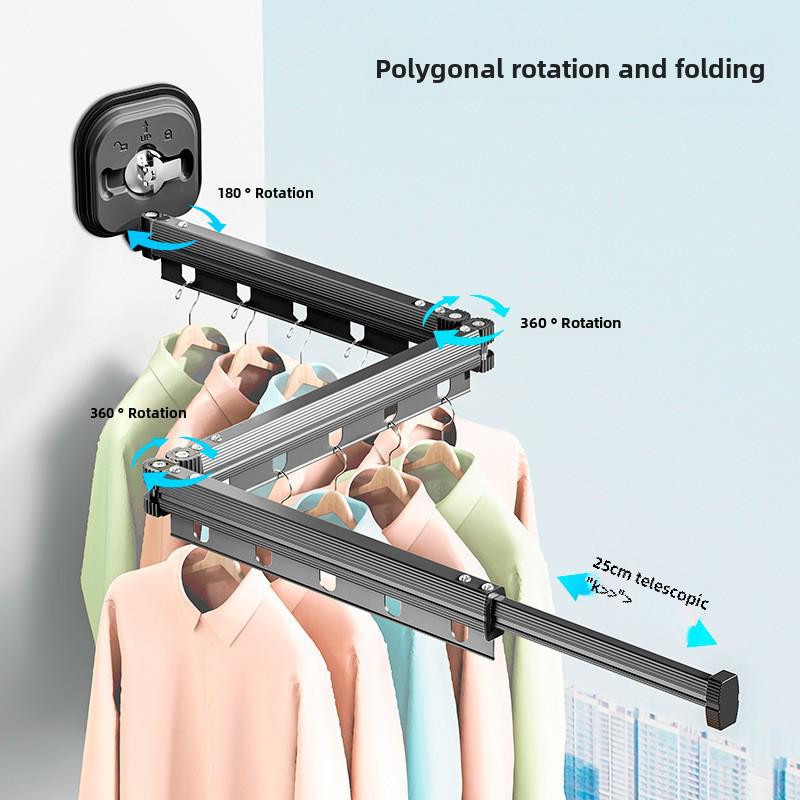"Punch-Free Suction Cup Folding Clothes Rack - Telescopic Invisible Balcony Rod"