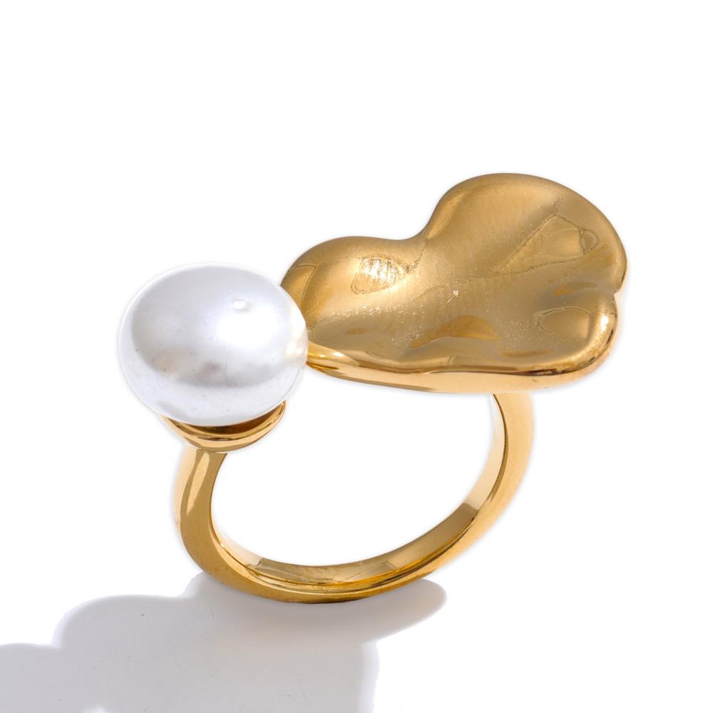

Yhpup Elegance Stainless Steel Simulated Pearls Heart Love Adjustable Ring for Women Trendy Chic Jewelry Accessories