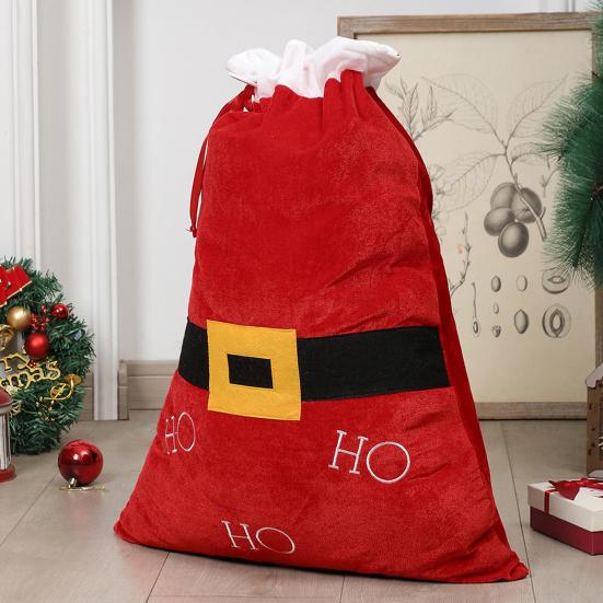 Big Velvet Santa Bag Soft Drawstring Christmas Gift Bag Extra Large Red Christmas Cloth Sack for Holiday Packaging Party Supplies