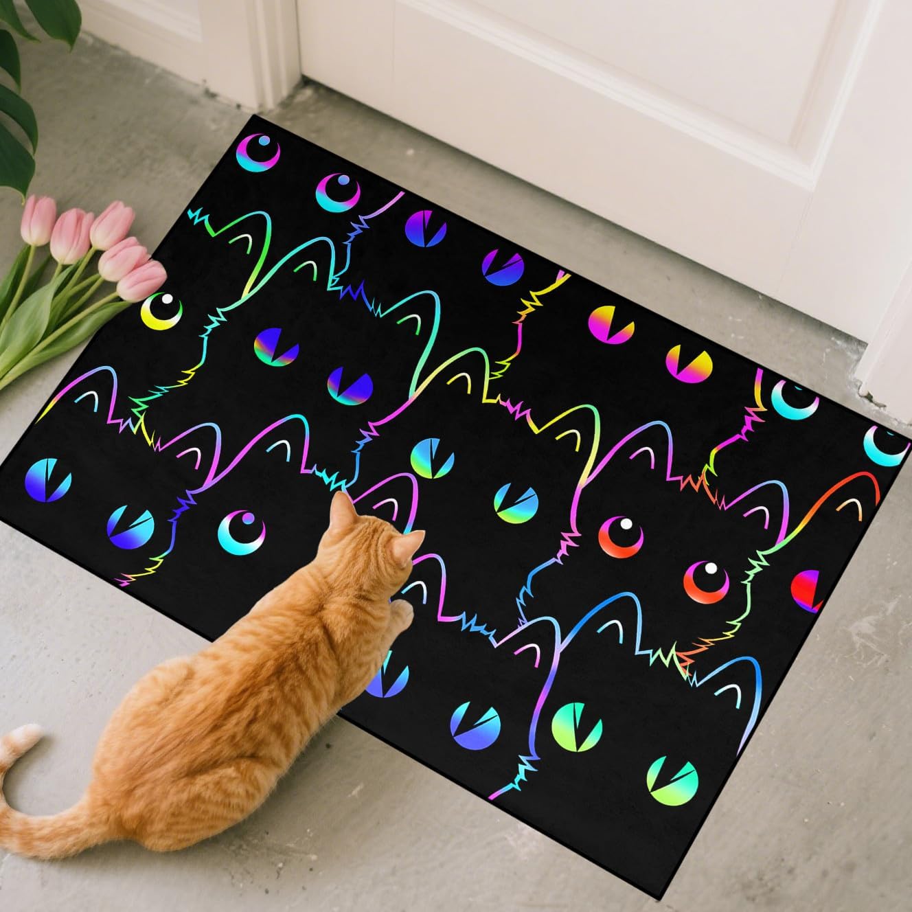 

Cartoon Cats Rug for Indoor Entryway Absorbent Small Cats Carpet for Paws Entrance Rug, Washable Front Door Cat Mat with Cute 60x90CM