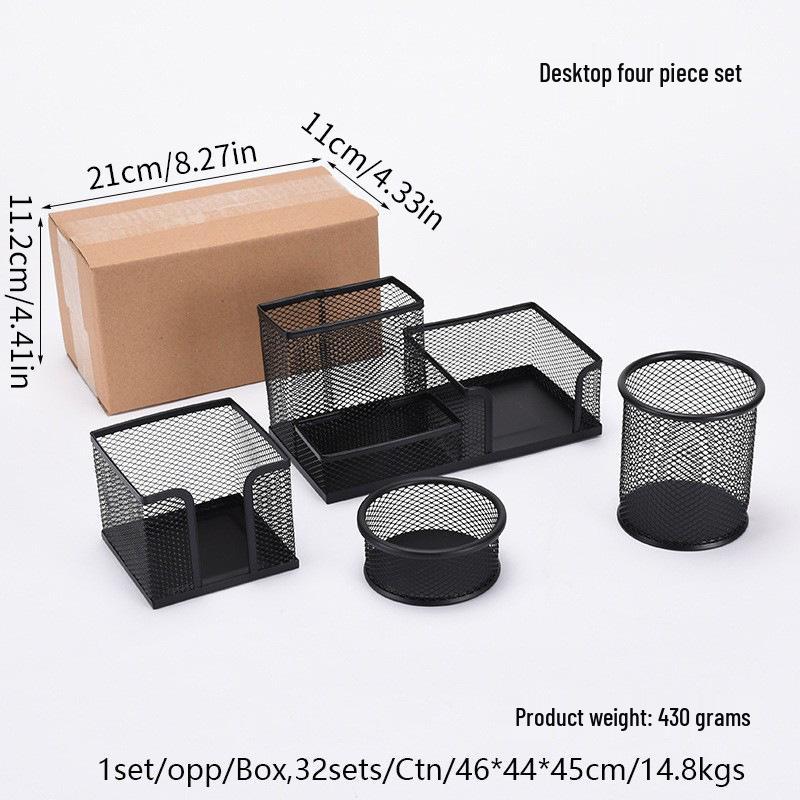 Six-Piece Metal Mesh Desktop Pen Holder and Stationery Storage Set
