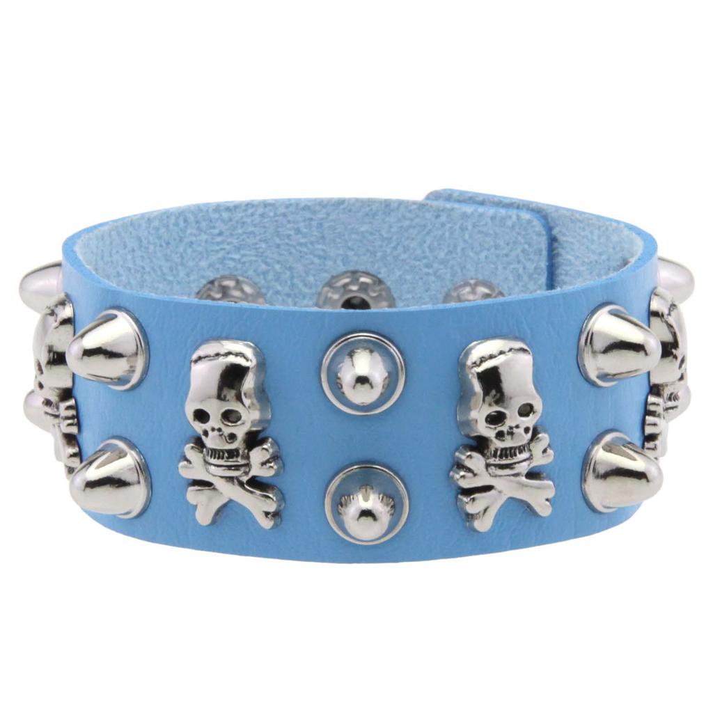 Breites PU-Leder Totenkopf Kegel Nieten Armband, Gothic Punk Verstellbares Druckknopf Handgelenkband Unisex Rock Handgelenkband