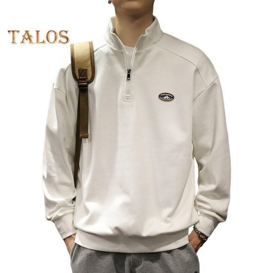 

Мужская толстовка с застежкой-молнией на половину длины, эластичные манжеты, длинные рукава, воротник-стойка, свободная, однотонная, повседневная, школьная, средней длины, топ L белый