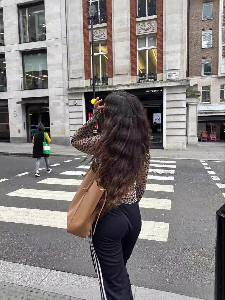 2024 Chic Hong Kong Style Leopard Print Slim Fit Long Sleeve Top for Women, Autumn Collection