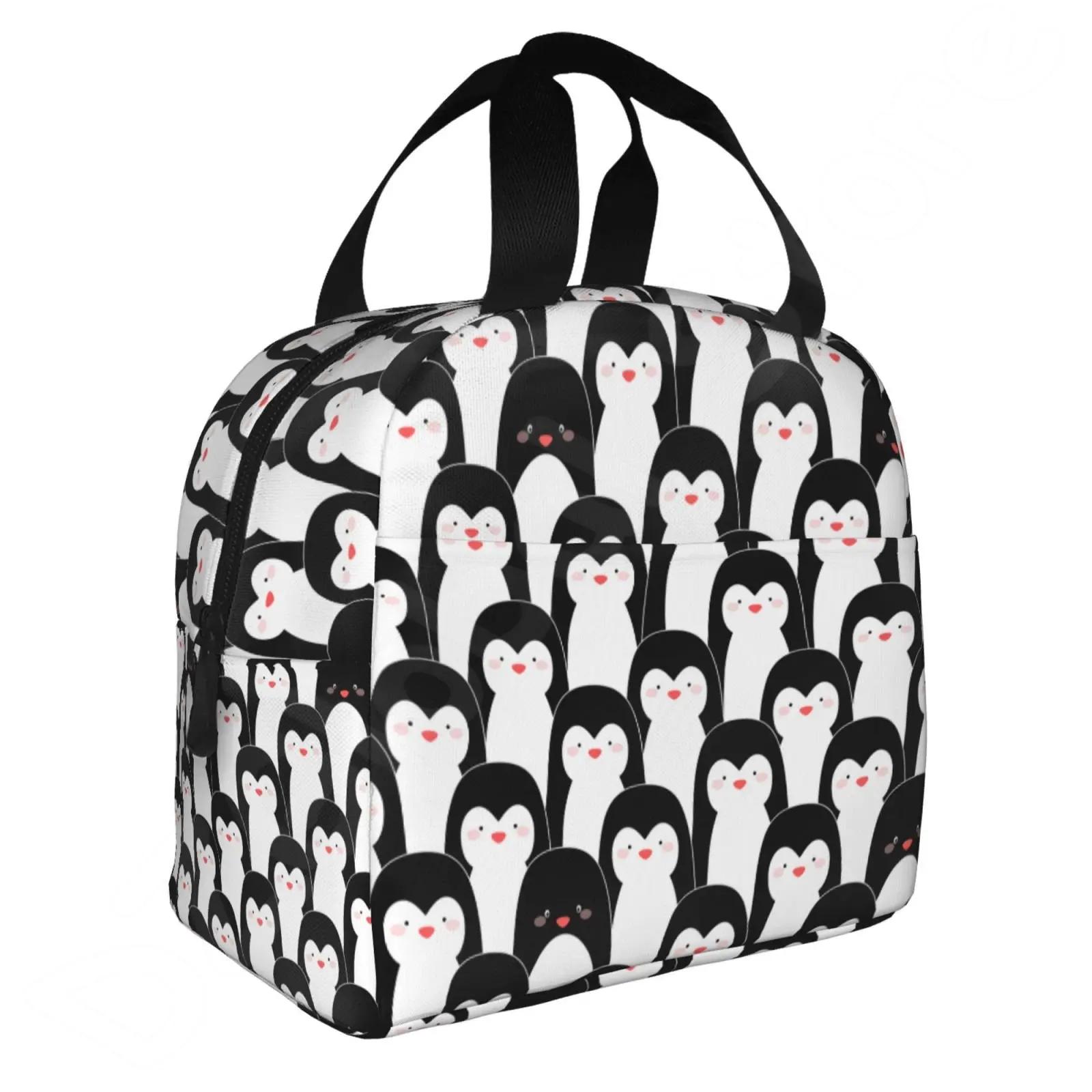 

Милые пингвины 3D-принт термосумка для ланча многоразовый изолированный холодильник сумка-тоут забавный контейнер держатель для ланча портативная сумка для бенто 22x20x13CM небесно-голубой