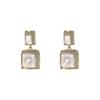 Square Crystal Stud Earrings Dangle Style with Double Layered Geometric Design and Gold Tone Metal Frame for Women and Girls Fashion Jewelry