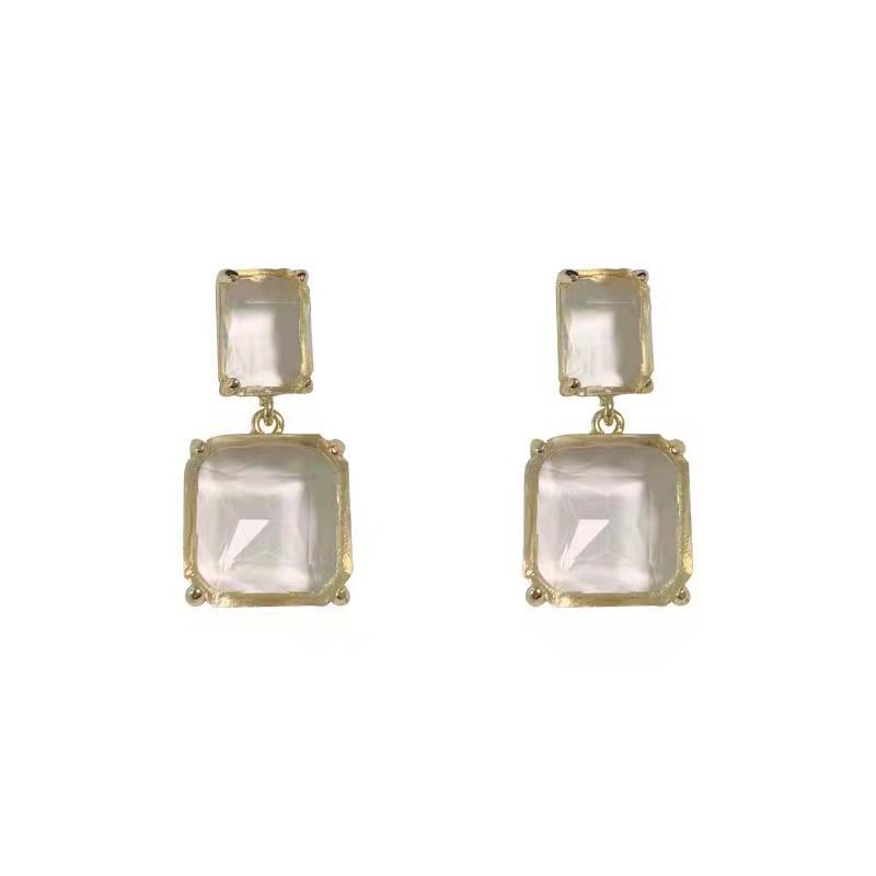 Square Transparent Crystal Stud Earrings Dangle Design with Metal Frame Hypoallergenic Lightweight Jewelry for Everyday Wear and Special Occasions
