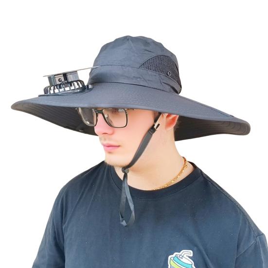 Fan Hat Wide-Brimmed Outdoor Hat with Dual-Power Fan Design Solar USB Charging Hiking Cycling Fishing Sun Hat