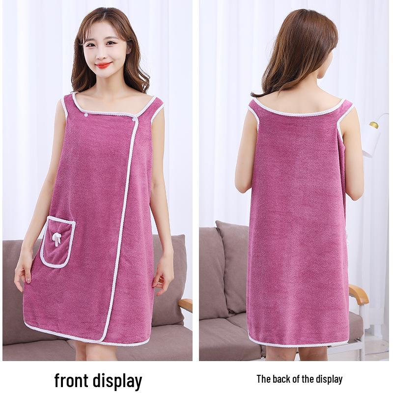 Women's Coral Fleece Wearable Bath Towel Dress – Soft, Water-Absorbing, No-Shed Summer Bathrobe for Home Use