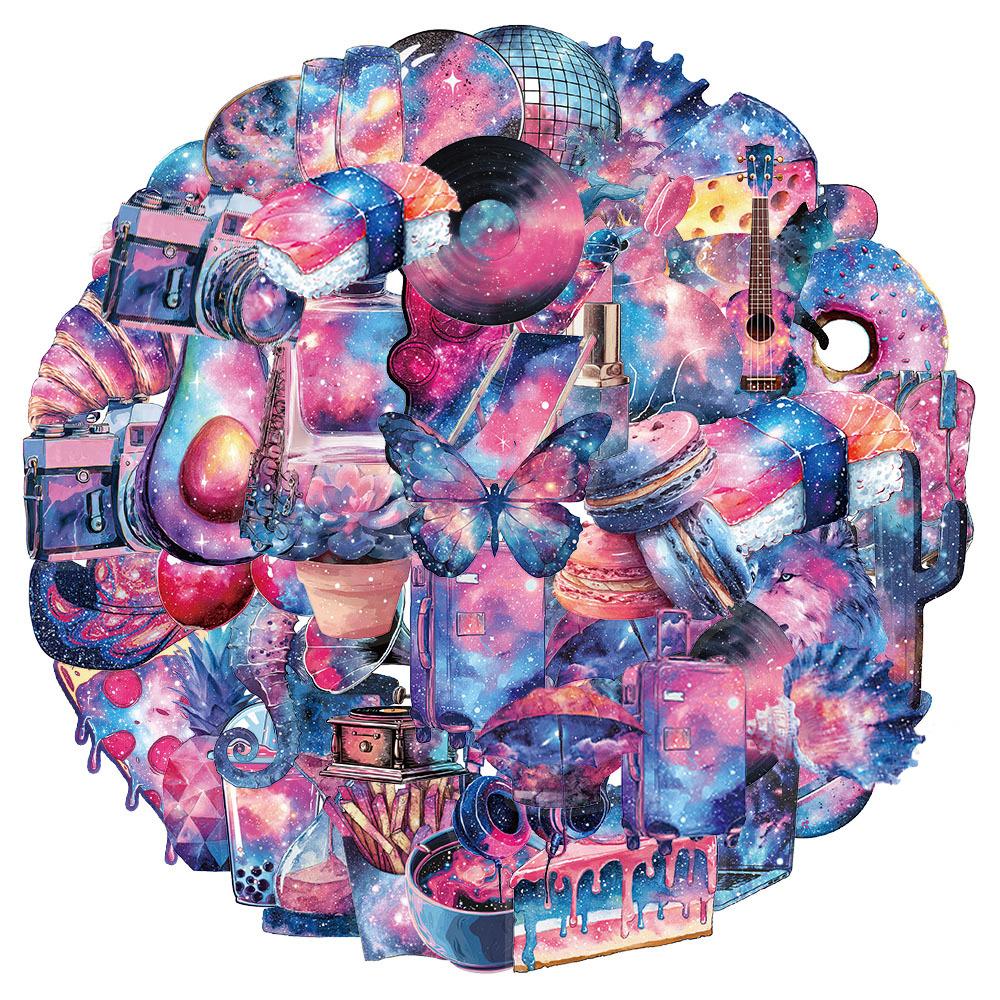 10/30/50pcs Cartoon Starry Sky Theme Pattern Stickers Transparent PET Sticker Decoration Skateboard Suitcase Phone Decals Decor