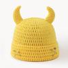 Crochet Horn Cap for Fall Winter Outfits, Brimless Devil Hat with Front Pin Accent for Party Photo Outfit Looks