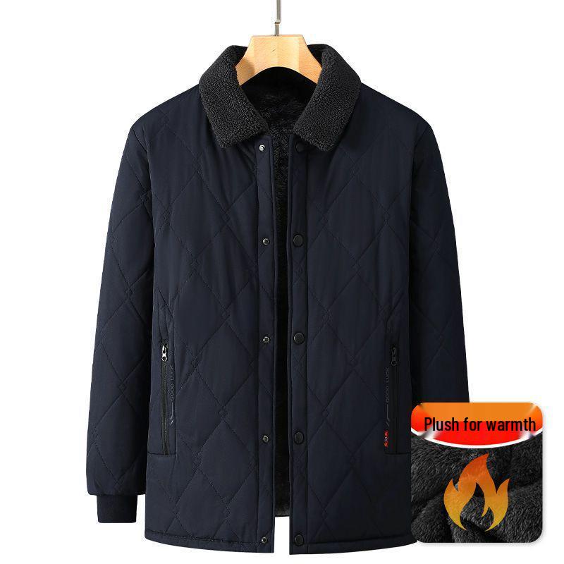 

Dad s Navy Blue Fleece-Lined Winter Jacket for Elderly Men - Thick Cotton-Padded Coat Small (100-120 lbs) темно-синього кольору