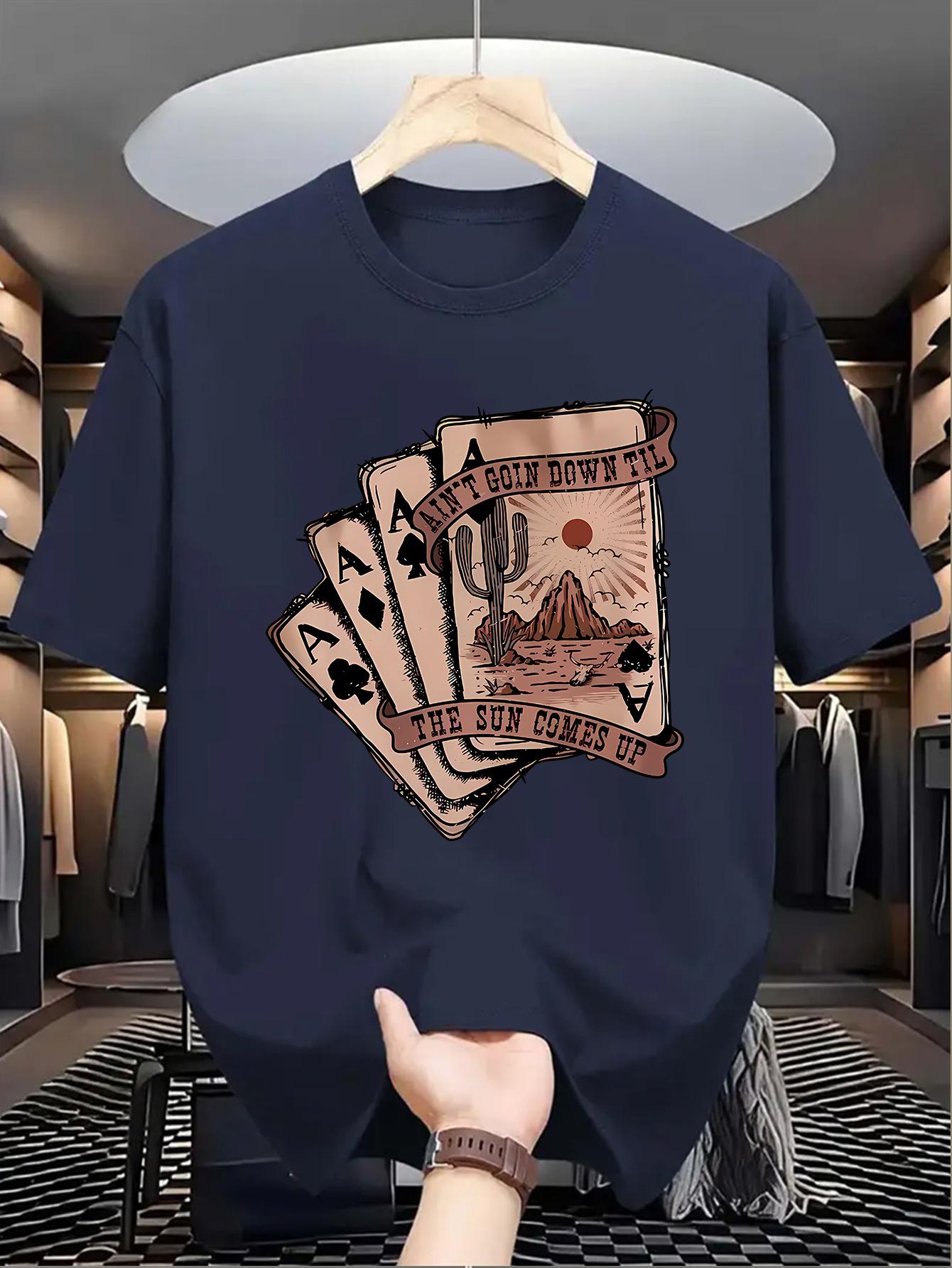 

Мужская повседневная футболка с круглым вырезом и принтом игральных карт, трикотажная ткань, слегка эластичная, классический крой, летний топ для повседневной носки XXXXXL темно-синий