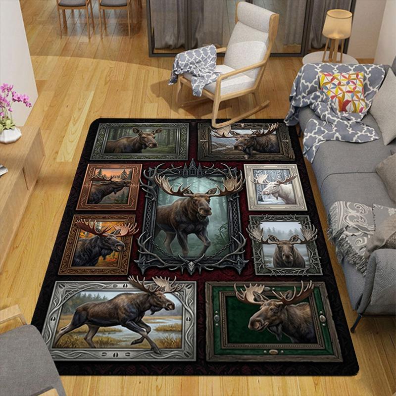 Moose Collection Pattern Rug Floor Mat for Living Room or Bedroom Soft and Comfortable Carpet a Gift for Birthday and Holiday.