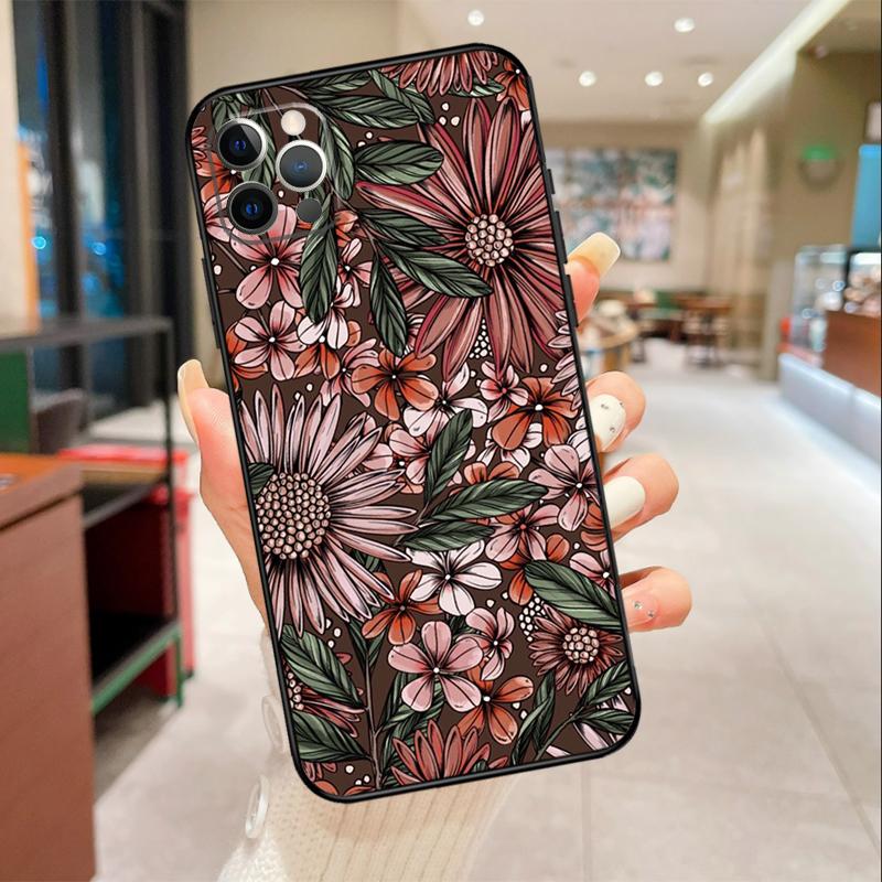 Painting Flowers Nature Leaves Phone Case For iPhone 17 16 15 14 13 12 11 Pro Max mini 16 Plus 16e 17 Air Protective Cover