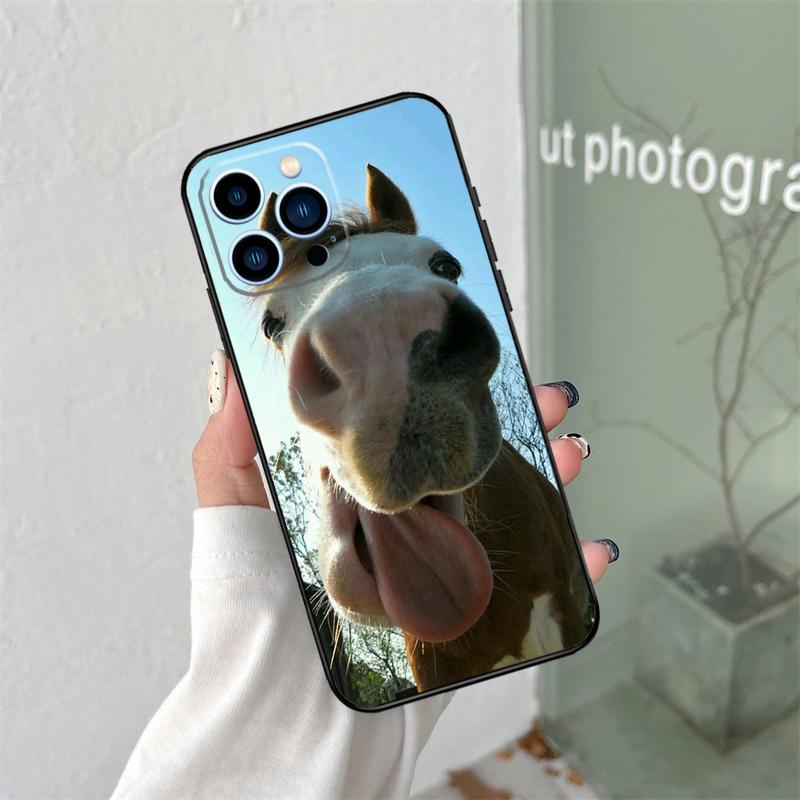 Funny Horse Animal Silicone Soft Case For iPhone 17 Air 11 14 15 16 Pro Max 13 12 Mini 16 Plus 16e Back Cover