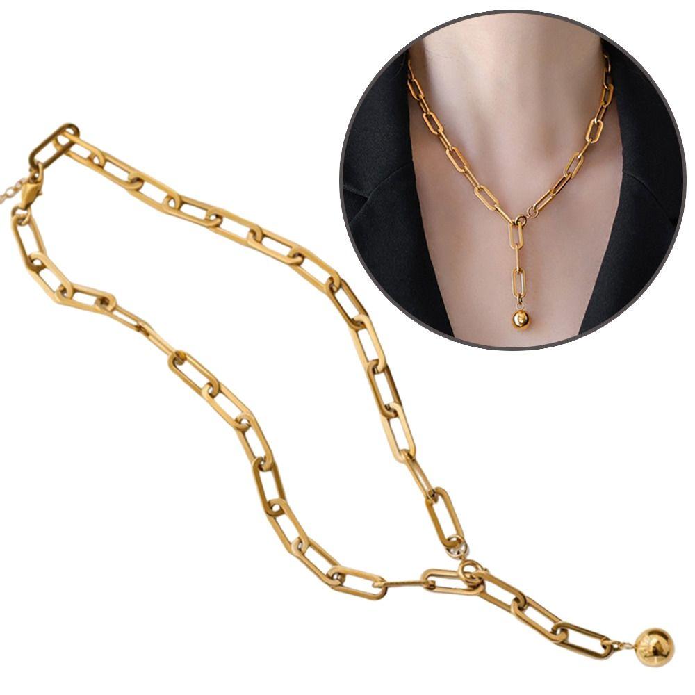 Gold Paperclip Necklace Adjustable Sweater Chain Necklace Metal Choker Necklace  Women's Jewelry