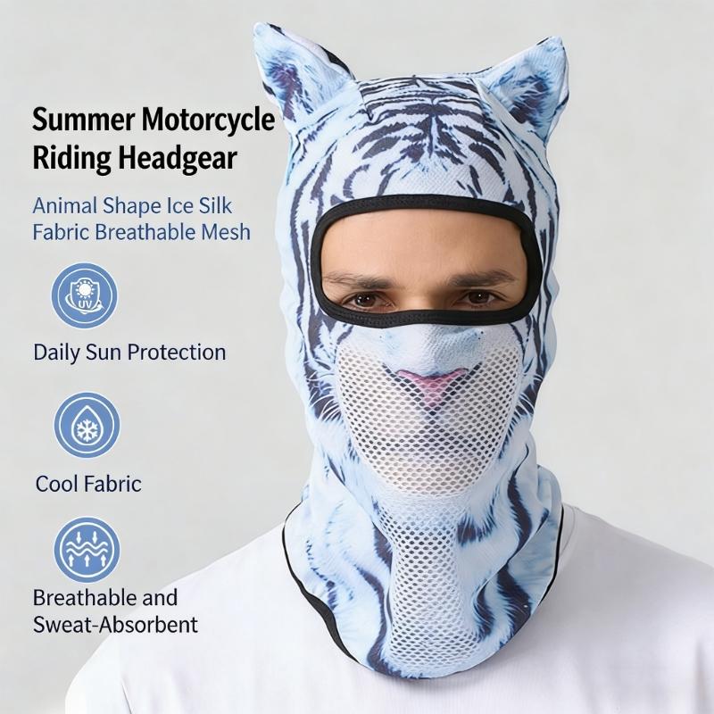 Elastic 3D Cats Pattern Balaclava Mask for Running Hiking and Skiing Comfortable Ice Silk Headcover for Outdoor Actvitiy
