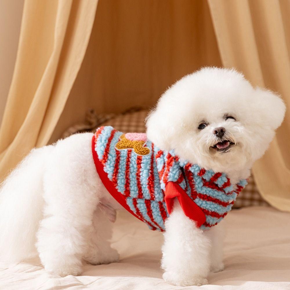 Warm Striped Dog Hoodie Cartoon Pattern Dog Base Coat Winter Dog Clothes  for Autumn Winter