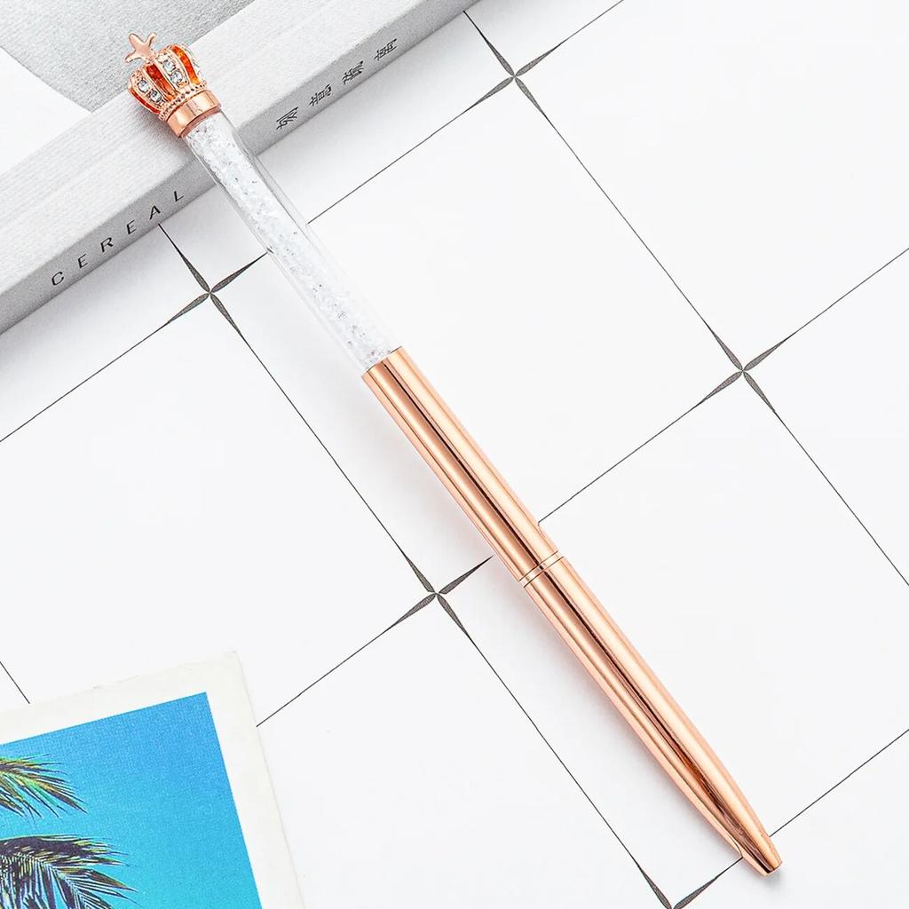 1 Stück Kreativer mehrfarbiger Kristallkronen-Kugelschreiber aus Metall für das Büro, Drehstifte für die Schule, Schreibwaren, Bürobedarf