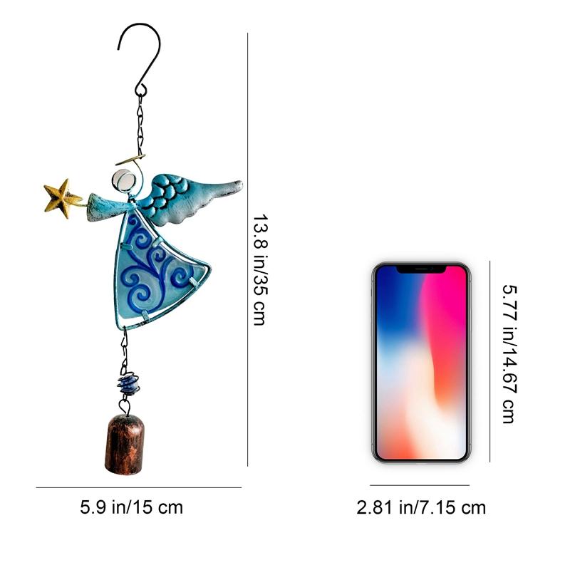 Metal Angel Wind Chime Hanging Decoration Ornament Bells Wing Angel Bell Decorative Hanging Bells Blue Easy Install