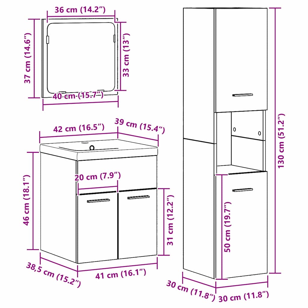 Bathroom Furniture Set with Drawers 4 pcs Reclaimed Wood Effect Particleboard
