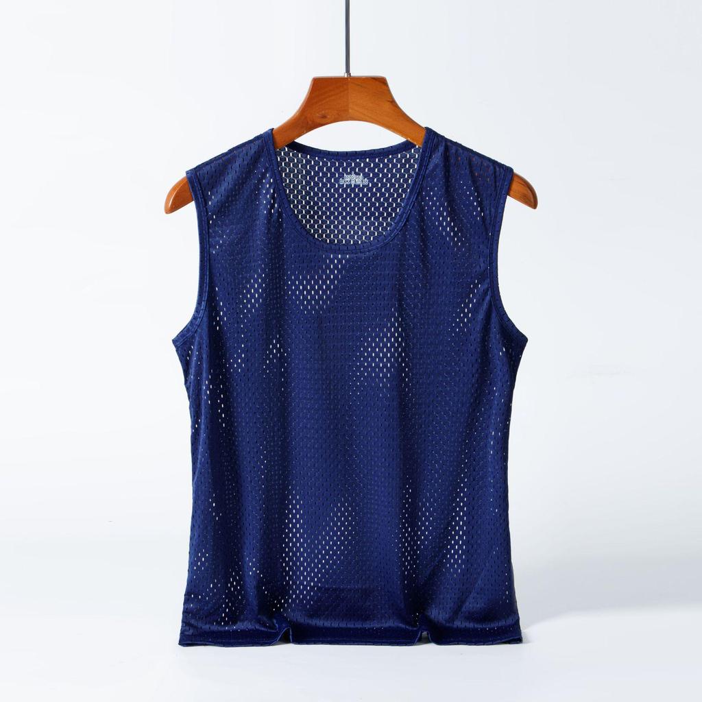 Men's Ice Silk Mesh Sleeveless Vest - Sweat-Absorbent, Loose Fit Fitness Shirt