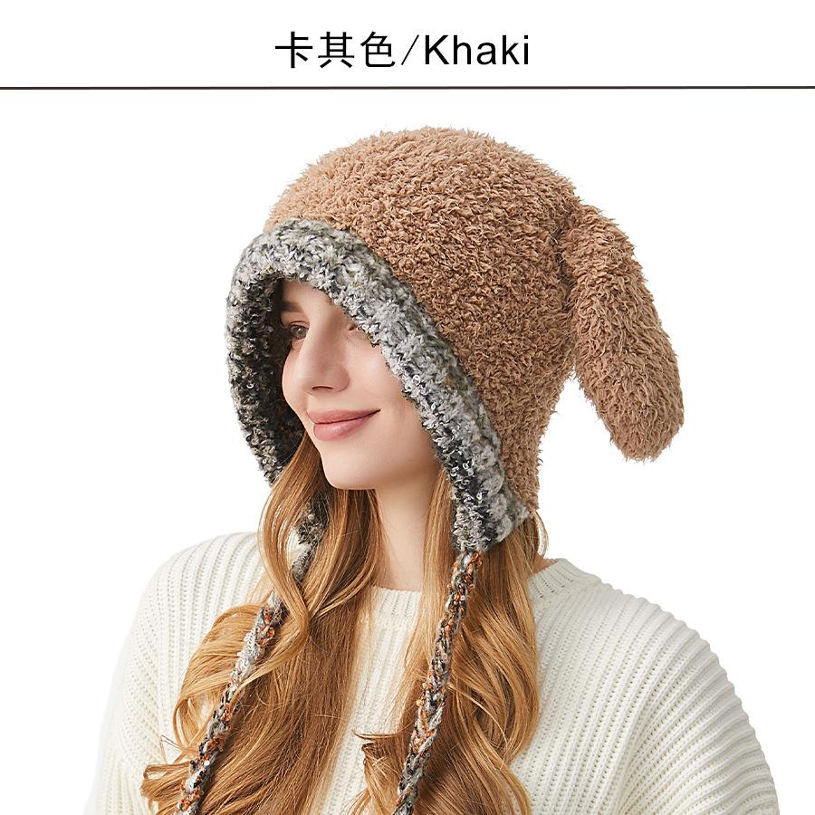 Knitted Hat Ladies Winter Outdoor Ear Protection Warm Hat Cartoon Rabbit Ears Wool Hat Tide