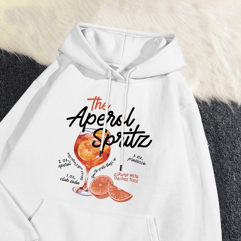 

Winter Womans Hoodie The Aperol Spritz Retro Cocktail Printing Sweatshirt Loose Pocket Warm Fleece Pullover Kawaii Sportswear M