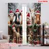 2pcs 2D Flat Printing Christmas Window Curtains Santa Hat Yak and Friends Durable 100% Polyester Fabric Without Electricity