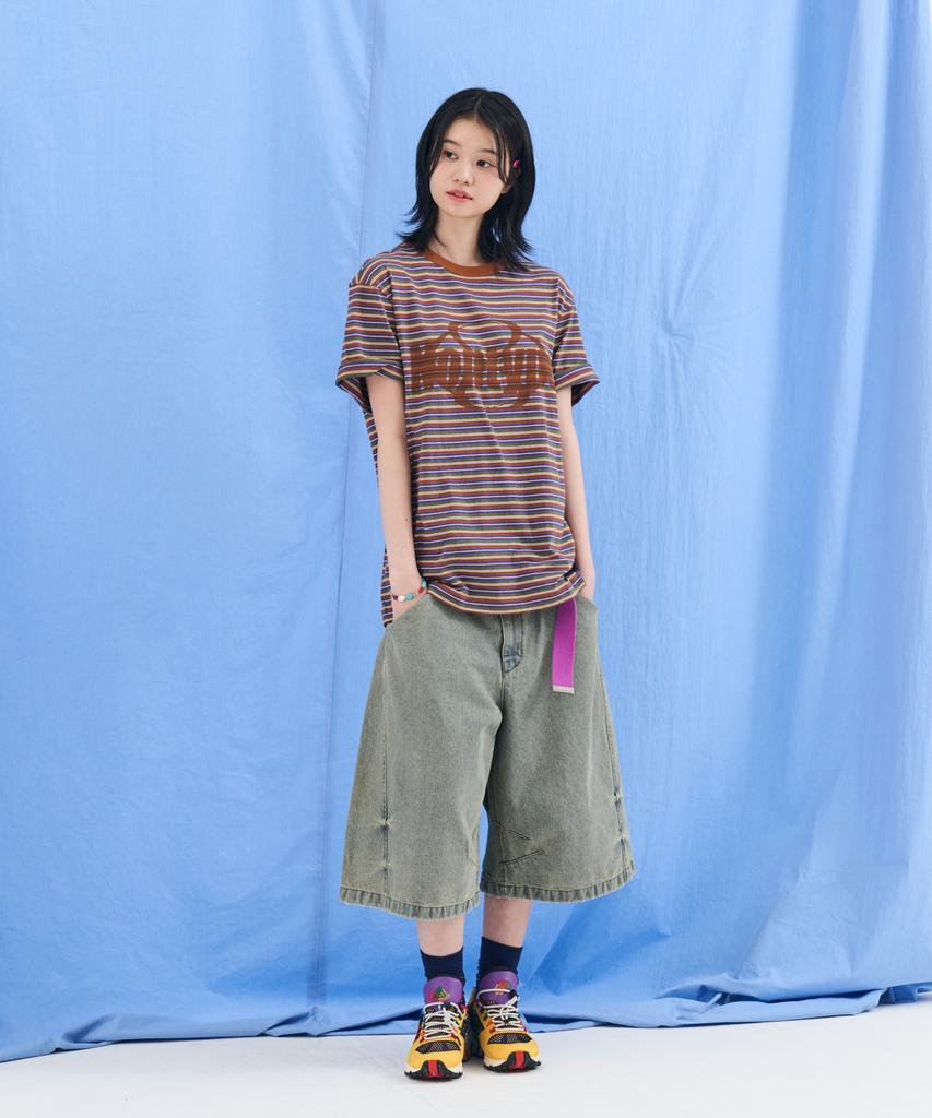 Nontai Striped Logo Graphic T-Shirt (Brown)