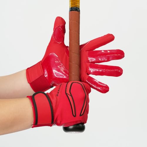 CUTTERS Batting Gloves B444 Power Control 4.0, Two-Handed, Baseball/Softball, Size L, Red x Black