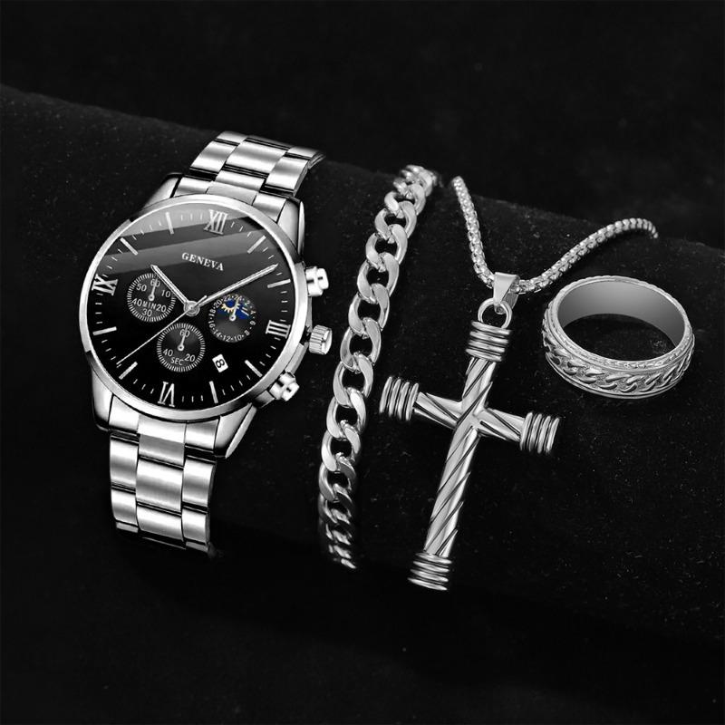 Watch Men's Roman Face Quartz Watch Business Premium Watch Accessories Set