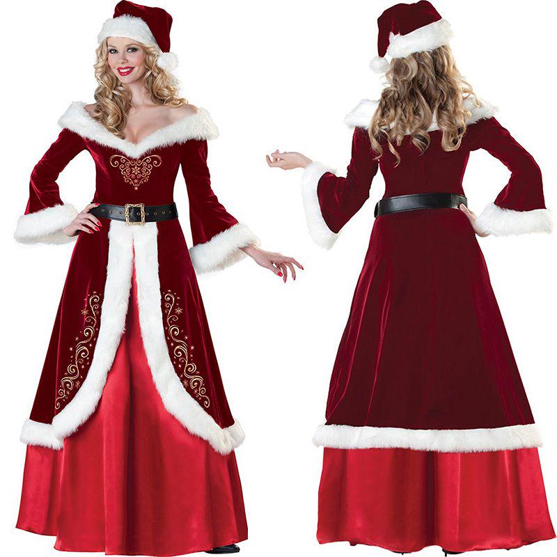 Soft Corduroy Christmas Santa Claus Costume Dress For Women With Stylish Accessories