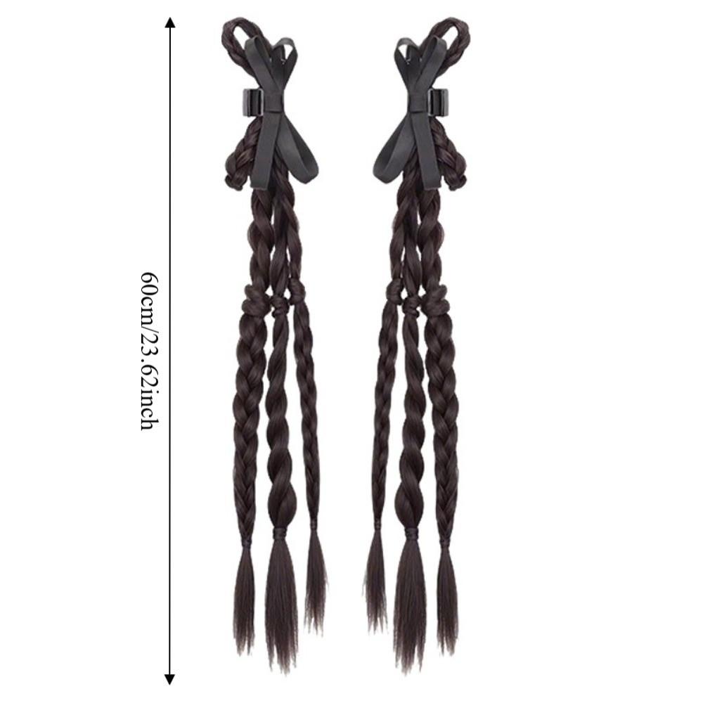2pcs Sweet Twist Braid Hairpiece Handmade Girls Bow Wig Hairbands  for Women