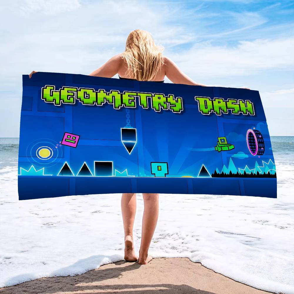 G-Geometry-Dash Hyper-Rhythmic-Neon Beach Towel Colorful Bath Towels for Girl Quick Dry Custom Sand Free Beach Yoga Spa Gym Pool