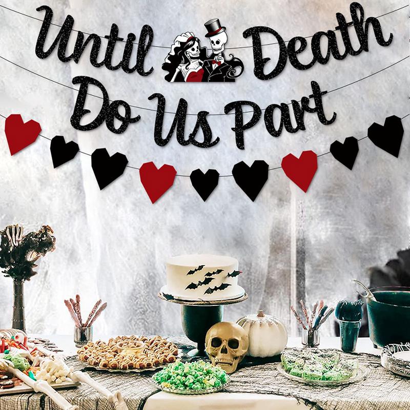 Halloween Theme Wedding Party Supplies Black Glitter Till Death Do Us Part Banner Till Death Do Us Part Cake Topper