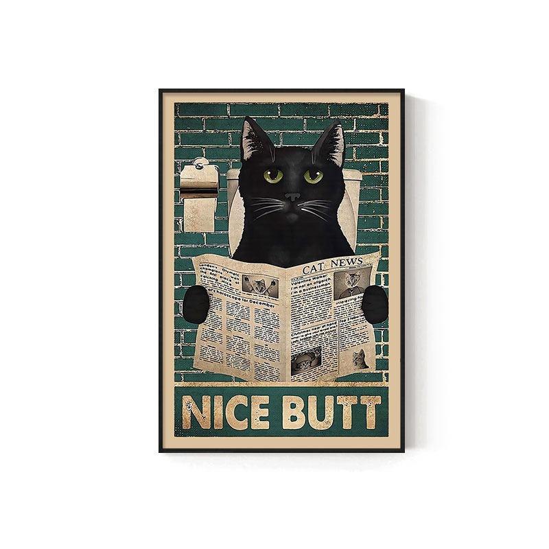 Retro Kitten Cartoon Canvas Painting Bathroom Toilet Poster Toilet Children's Room Decoration Painting for Modern Living Room Asian Style Home Decor